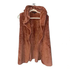 Always Indigo Rust Hooded Sherpa Open Front Vest